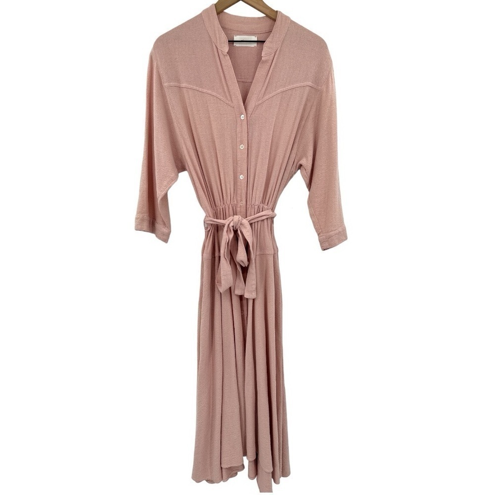 Xirena Persephone Pink Midi Dress Small Button Front Tie Waist NWT - Picture 3 of 11